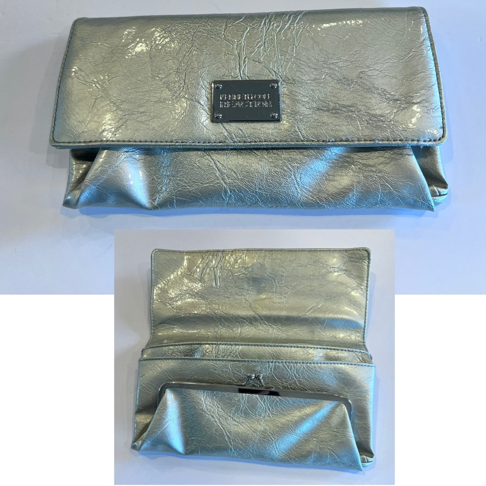 Silver Clutch Bag with magnetic closure coin purse & inside pockets
